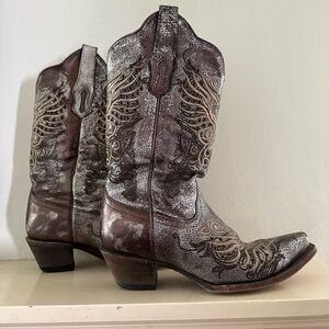 CORRAL Boots Brown Leather With Metallic Embroidered Women Boots